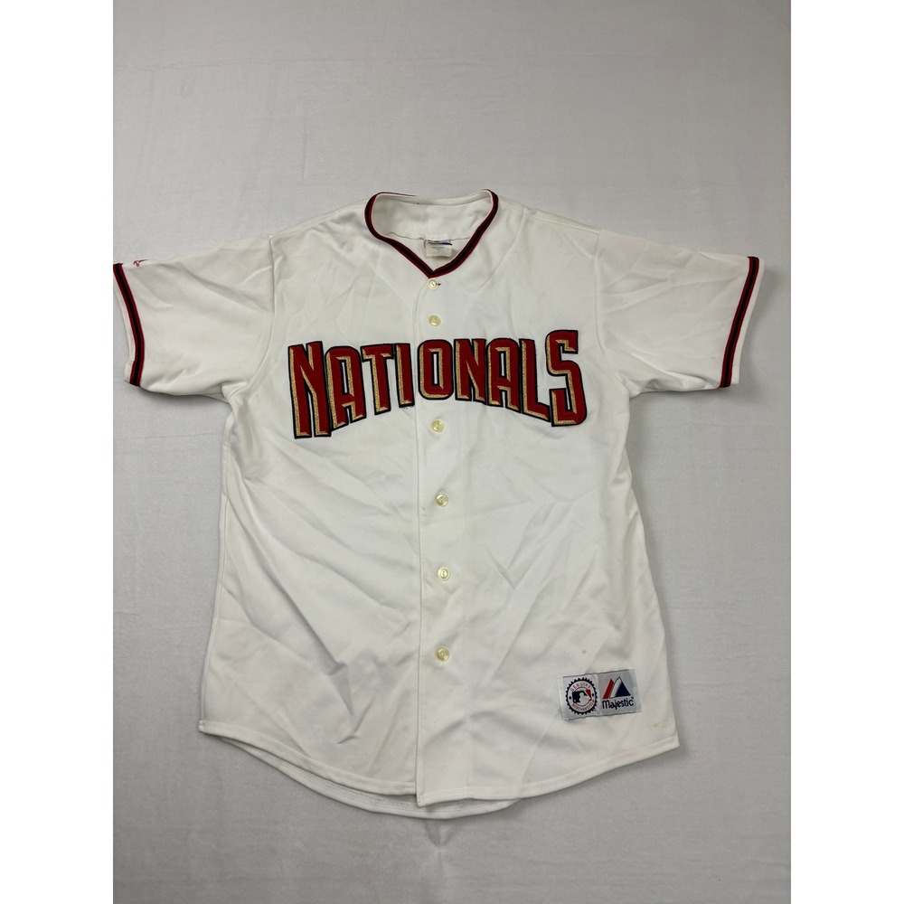 Majestic Washington Nationals MLB Baseball Jersey White Mens Large Button Up N2